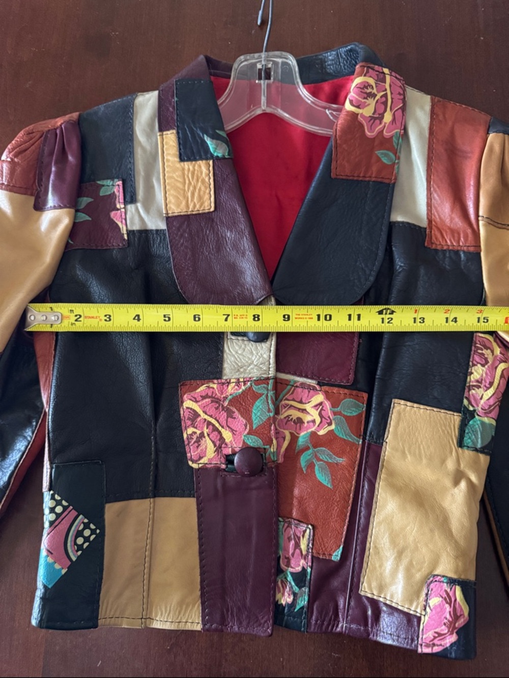 Patchwork Floral Leather Cropped Jacket in Multi-Color - Picture 6 of 9